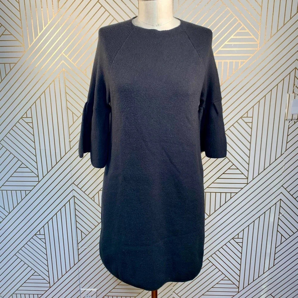 Anthropologie Moth Chester Sweater Tunic Dress Bell Sleeve Black Size‎ Small - Picture 2 of 9